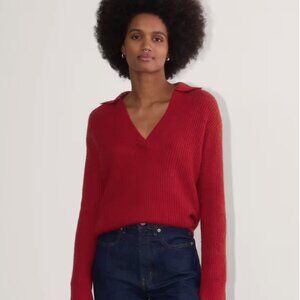 Everlane Oversized Polo Sweater in Alpaca Berry Red Small